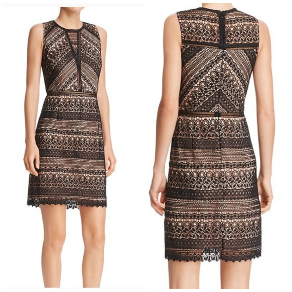 AQUA Black Lace Sleeveless Sheath Cocktail Dress